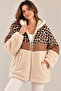 Women's Hooded Leopard Patterned Zippered Warm Plush Jacket with Fur Lining and Pockets - 2