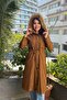 Women's Hooded Long Winter Coat with Fur Inside and Drawstring Waist |   Zippered Hijab Coat Parka - 5