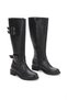 Women's Black Three-Buckle Zippered Boots Flat Sole Casual Boots - 5