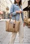 Women's Mink Color Buzzy Fabric Shoulder Bag with Zipper, Large Internal Volume, Daily Use Bag - Front Pocket Detail - 2