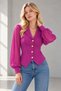 Women's Tulle and Gold Button Detailed Long Sleeve Jacket Collared Blouse - 2