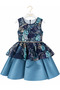 Girl's Lace and Matte Satin Evening Dress with Stone Detail, Bow, and Crown Accessory - 7