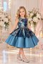 Girl's Lace and Matte Satin Evening Dress with Stone Detail, Bow, and Crown Accessory