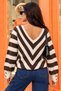 Women's Striped V-Neck Button Detailed Knitwear Sweater - 2