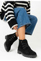 Zrne-B05 High Quality Black Nubuck Lace-Up Zippered Women's Boots