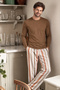 Men's Cotton Striped Patterned Long Sleeve Pocketed Pajama Set - 2