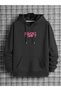 Men's Black Hooded Back Printed Sweatshirt Autumn Winter Season
