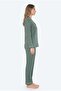 Women's green 100% cotton jersey pajama set, women's pajama set with buttoned hem - 3