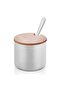 3-Piece Steel Spice Jar Set with Wooden Lid, Stand, and Spoon - 3