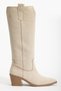 Beige Tem Cream Matte Suede Western Cowboy Boots