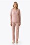 Women's dusty pink 100% cotton jersey pajama set, long sleeve button-down collar, women's pajama set with pockets.