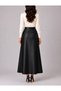 A-Cut Black Leather Maxi Skirt with Belt - 3