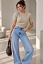 Soft Textured Patterned Short Sleeve Women's Knitwear Sweater My3535