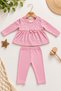 Girl baby bow flower patterned long sleeve ribbed top and bottom 2-piece set 3-6-9 months