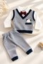 Baby Boy Bow Tie Sweater Set - Long Sleeve Stylish Special Occasion Baby Set - 2