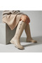 Zanna Women's Minimal Flat Sole Buckle Boots Beige-Leather