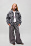 Polo Collar Pocketed Cashmere Gray Girls' Jacket H3100A8/Gr436 - 2