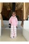 Girl's Pink Knitwear Top and Bottom Knitwear Stylish Double Full-Fit Set with Striped Trousers - 2
