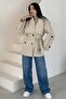 Agli̇mmer Vi̇ral Women's Cape Collar Belted Short Lined Ecru Cashmere Coat