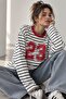 23 Printed Striped Oversize Modal Long Sleeve Blouse - White Fw3424 - 4
