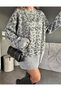 Leopard Patterned Crew Neck Oversize Knitwear Sweater Dress Aw26Kz00076 - 2