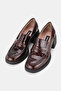 Women's Burgundy Patent Leather Genuine Natural Leather Size 36-41 Leopard Pattern Thick Heel Loafer Shoes - 2