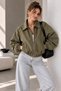 Seasonal Zippered Bomber Jacket Oversize Comfortable Fit - Khaki Green Fs3434