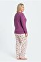 Women's plus size pajama set with solid plum top, crew neck button-down, and patterned bottoms, 100% cotton. - 4