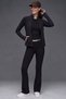 Women's Black 3-Piece Set – High-Waisted Spanish Flare Ribbed Leggings, Stand-Up Collar Zip-Up Jacket & Long Sleeve Crop Top - 2