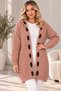 Women's Hooded Long Sleeve Open Front Argyle Patterned Stripe Detailed Stylish Relaxed Fit Casual Cinnamon Knitwear Cardigan - 2