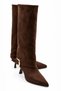Emay Women's Suede Brown Gold Buckle Bellows Pointed Toe Thin Heel Below the Knee Slouchy Boots 6.5 cm Heel - 2