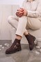Lorva Genuine Leather Suede Women's Boots with Double Buckle Detail on the Side, Brown