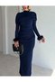 Feather Detailed Draped Shawl Collar Maxi Dress