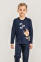 3-9 Years Old Boy's New Year's Banter Single Jersey Pajama Set Navy Blue - 2