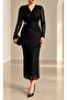 Double-Breasted Collar Brooch Detailed Flock Print Gold Glitter Dress