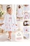 Girl's White Jacketed Puff Sleeve Dress - 100% Cotton Natural Fabric, Birthday Party Outfit with Hairpin Gift - 2