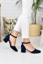 Women's Navy Blue Suede Heeled New Classic Shoes