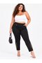 Plus Size High Waist Tulle and Stone Embellished Piped Leg Women's Trousers