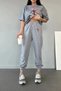 Cute Little Cat Sweatpants and Tshirt Jogger T-Shirt Bottom Top Tracksuit Set Crew Neck - 5