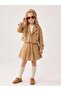 Girls' Double-Breasted Crop Trench Coat and Belted Shorts Skirt Set - 3