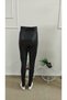 Women's high-waisted leather leggings with front criss-cross detail and button accents. - 8