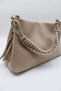 Women's Beige Knitted Strap Lined Zipper Closure Crossbody Hand, Arm and Shoulder Bag - 6