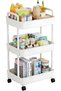 3-Tier Plastic Rolling Utility Cart with Handle, Multi-Functional Storage Trolley for Office, Living