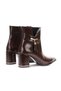 Women's Brown Patent Leather Pointed-Toe Thick-Heeled Stylish Buckle Detailed Comfortable and Stylish Boots - 3