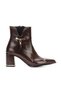 Women's Brown Patent Leather Pointed-Toe Thick-Heeled Stylish Buckle Detailed Comfortable and Stylish Boots - 4