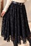 Black Floral Embroidered Flocked Long Skirt