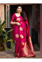 Rani-Pink Soft Silk Saree with Golden Zari Motifs - MAF101225 | Rani-Pink - 2