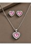 316L Steel Chain Silver Color Pink Zircon Stone Heart Model Women's Necklace Earring Set