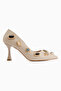 Rina Beige Pointed Toe Heeled Women's Shoes with Stone Accessories - 2