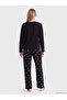 Özmarka New Season Black Crew Neck Printed Women's Pajama Set - 4